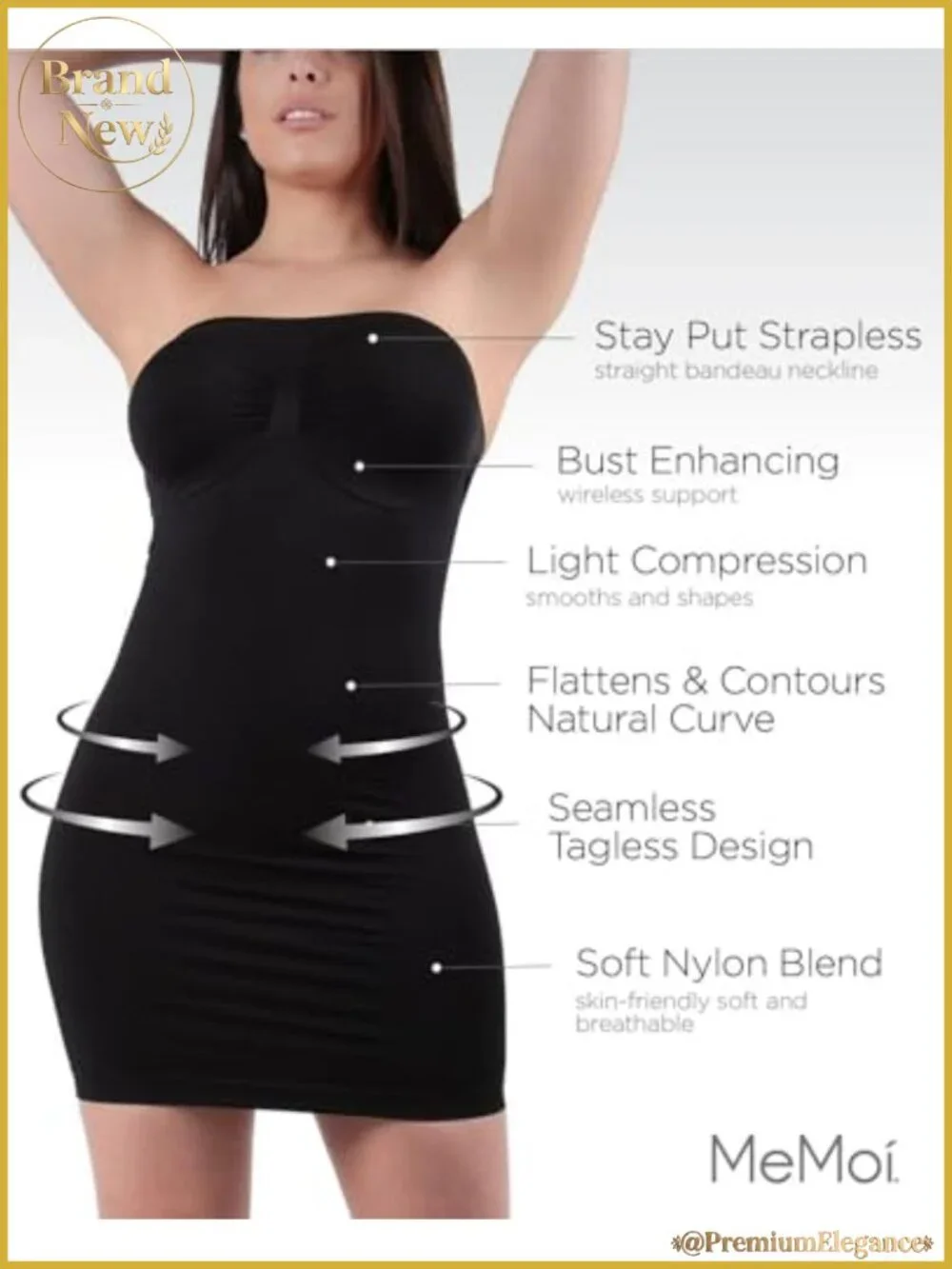 Strapless Shaping Slip Tummy Control Under Dress with Built-In Bandeau Bra